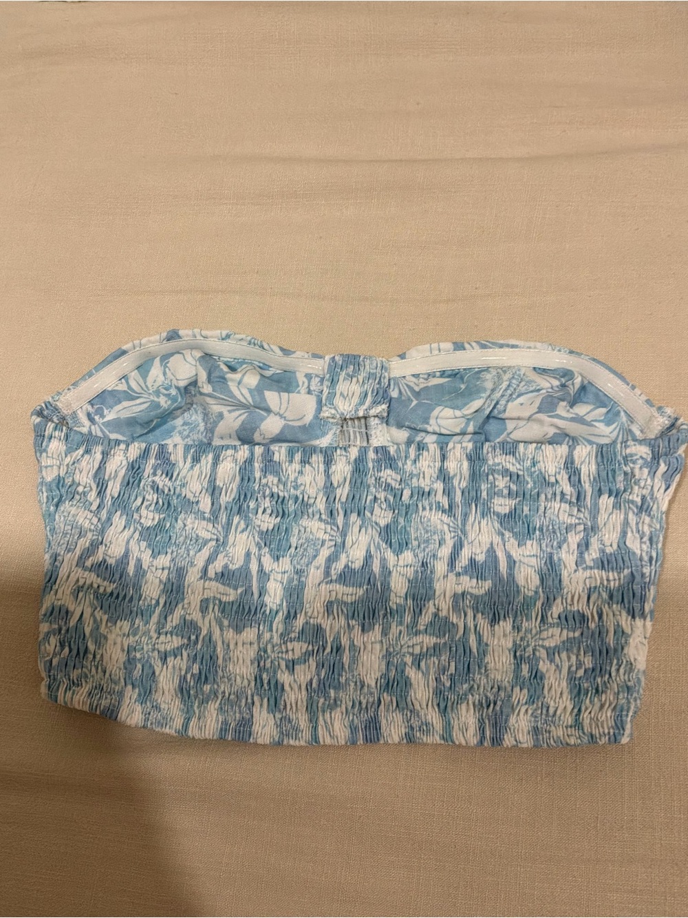 SHEIN Sky Blue & White Floral Smocked Strapless Top